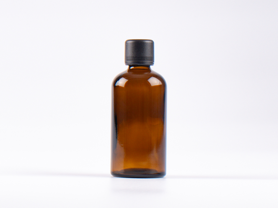 Braunglasflasche 100ml, mit Schraubverschluss & Giessring
